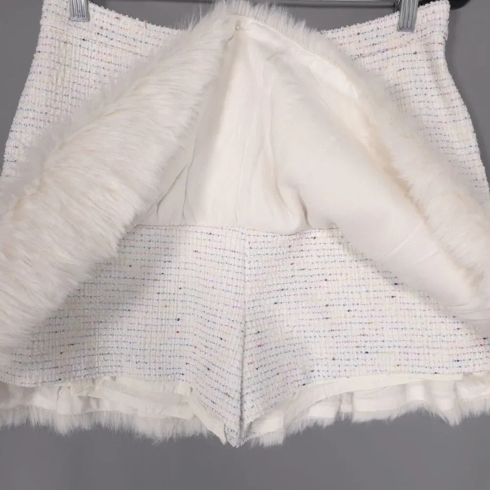 ANTHROPOLOGIE‎ MAEVE New Women’s Twofer Faux Fur Mini Skort 12 Ivory Drop Waist